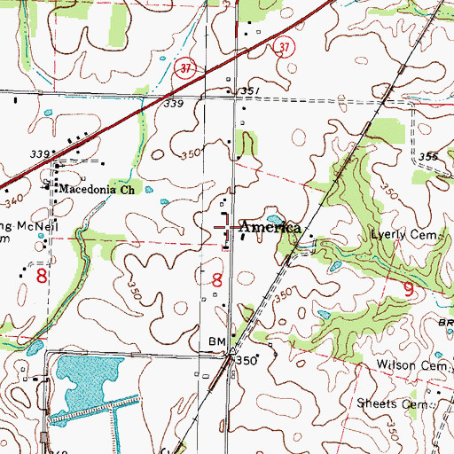 Topographic Map of America, IL