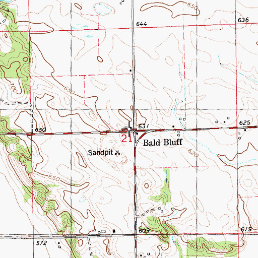 Topographic Map of Bald Bluff, IL