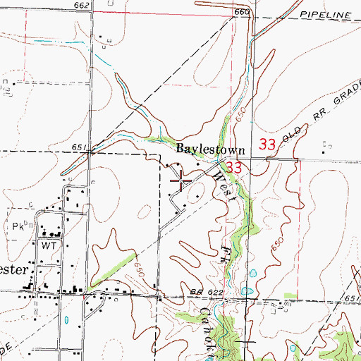 Topographic Map of Baylestown, IL