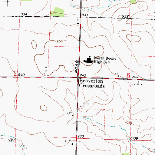 Topographic Map of Beaverton Crossroads, IL