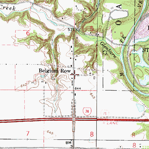 Topographic Map of Belgium Row, IL