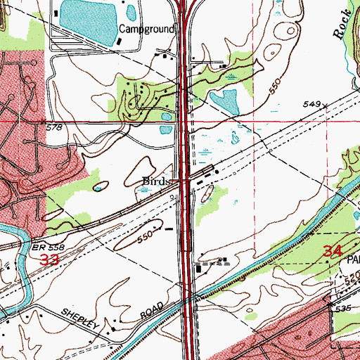 Topographic Map of Birds, IL