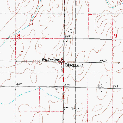 Topographic Map of Blackland, IL