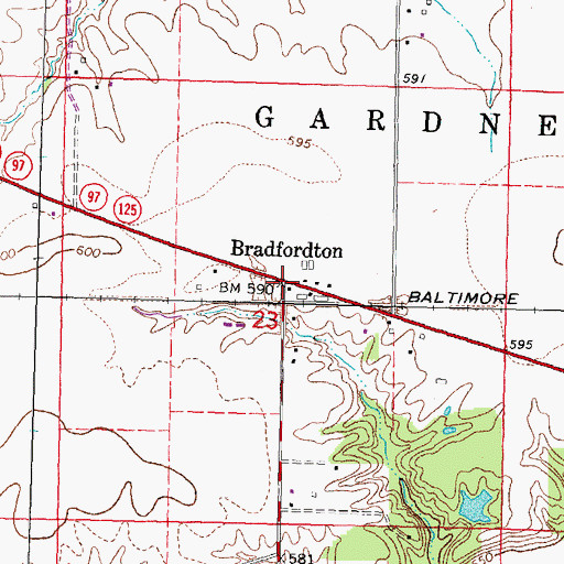 Topographic Map of Bradfordton, IL