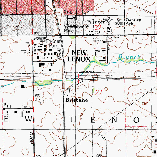 Topographic Map of Brisbane, IL