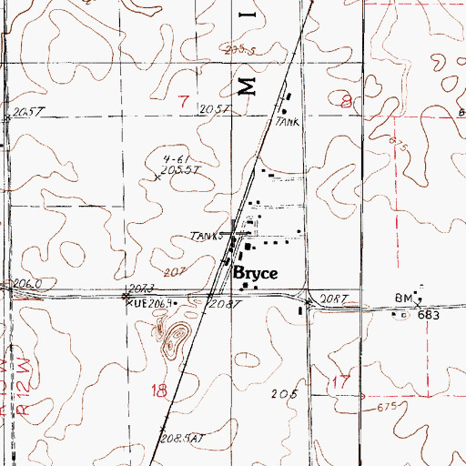 Topographic Map of Bryce, IL