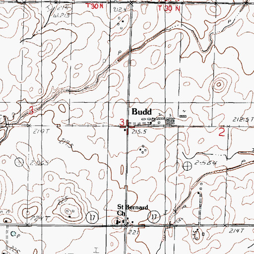 Topographic Map of Budd, IL