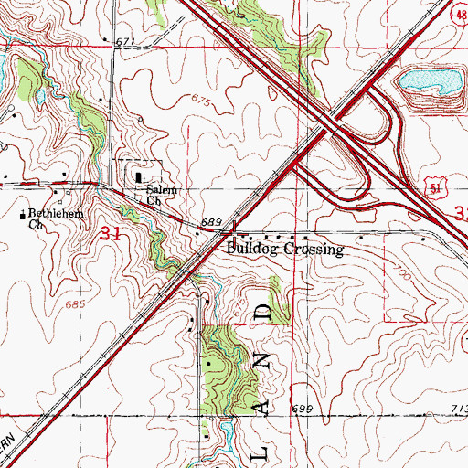 Topographic Map of Bulldog Crossing, IL