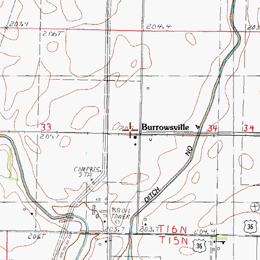 Topographic Map of Burrowsville, IL
