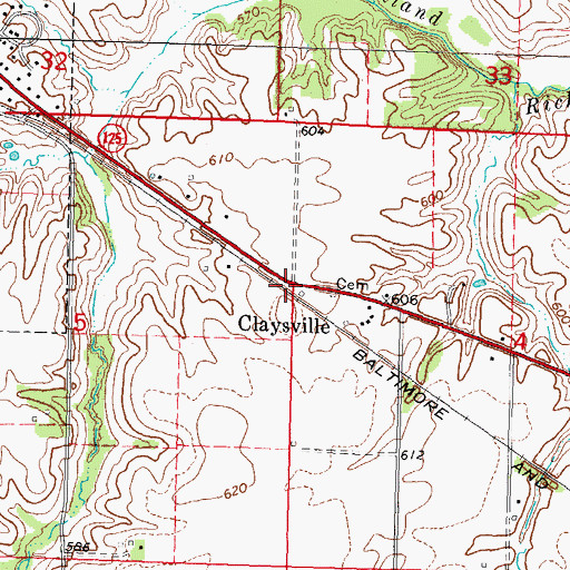 Topographic Map of Claysville, IL