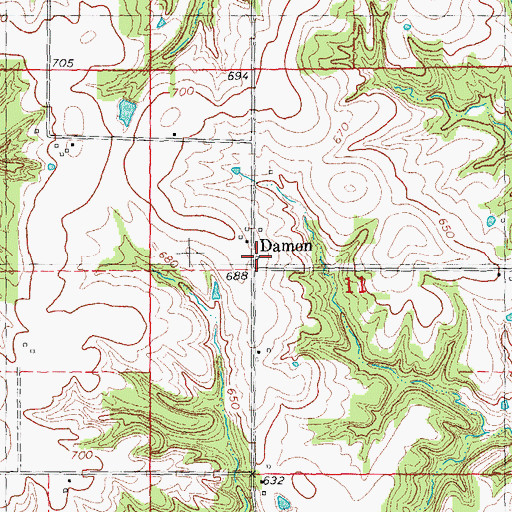 Topographic Map of Damon, IL
