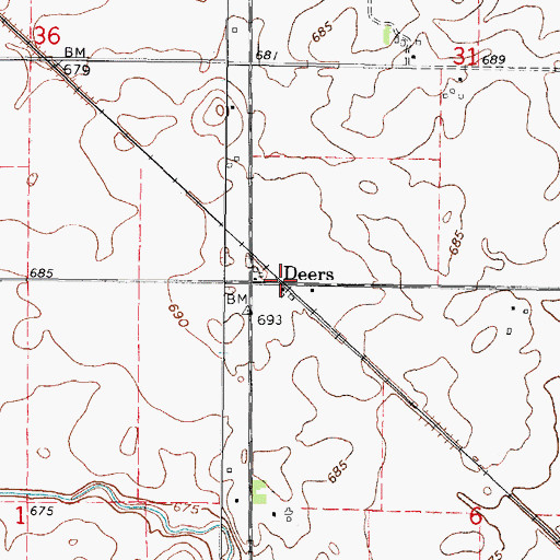Topographic Map of Deers, IL