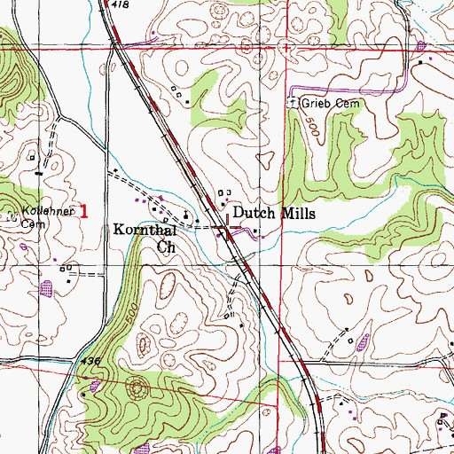 Topographic Map of Dutch Mills, IL