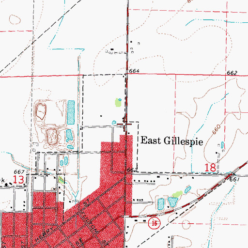 Topographic Map of East Gillespie, IL