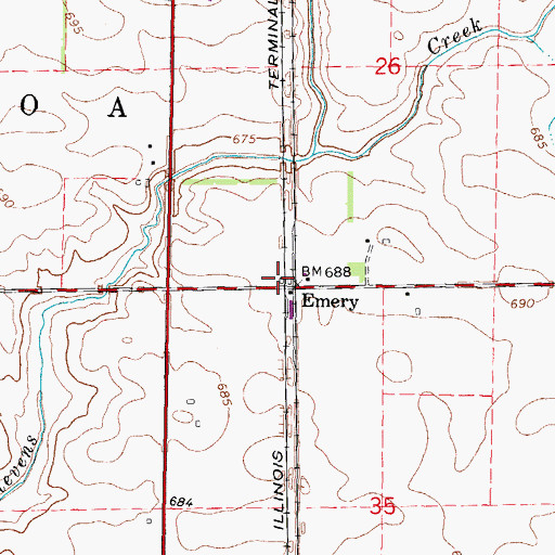 Topographic Map of Emery, IL
