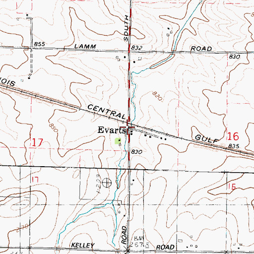Topographic Map of Evarts, IL