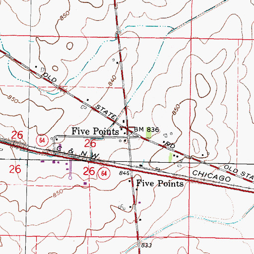 Topographic Map of Five Points, IL