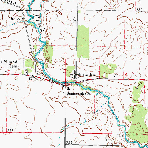 Topographic Map of Franks, IL
