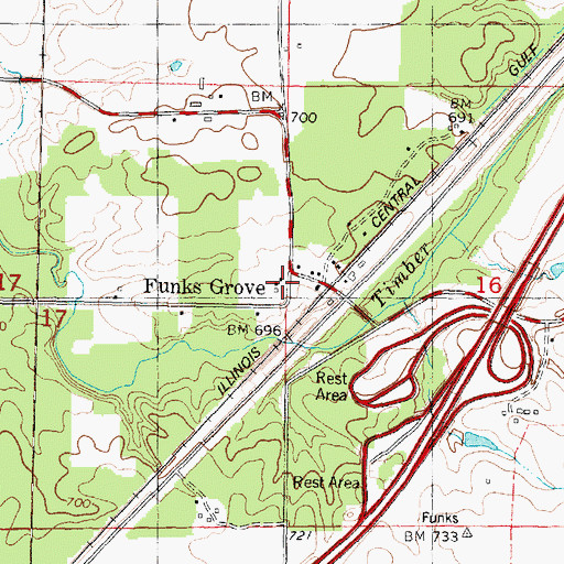 Topographic Map of Funks Grove, IL