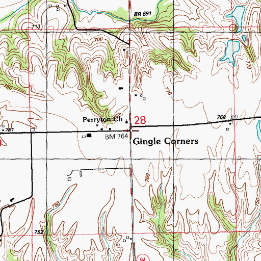 Topographic Map of Gingle Corners, IL