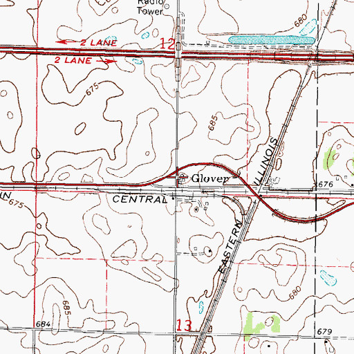 Topographic Map of Glover, IL