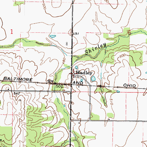 Topographic Map of Hadley, IL