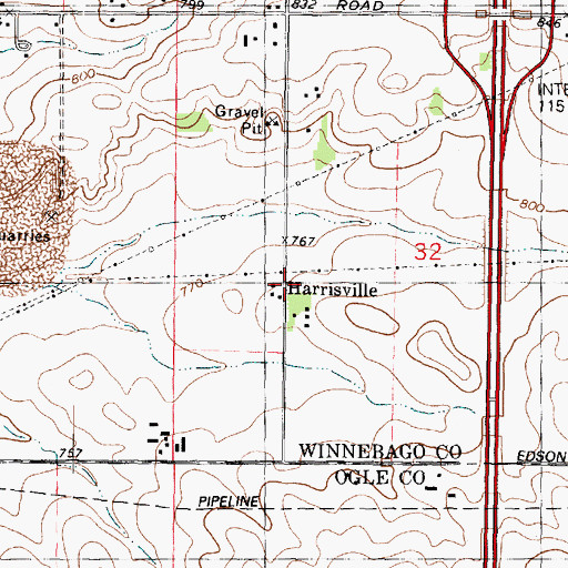 Topographic Map of Harrisville, IL