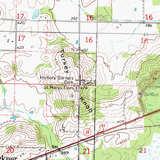 Topographic Map of Hickory Corners, IL