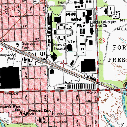 Topographic Map of Hines, IL