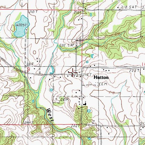 Topographic Map of Hutton, IL
