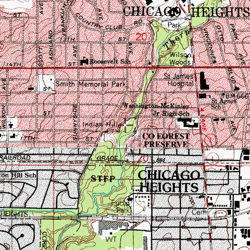 Topographic Map of Indian Hill, IL