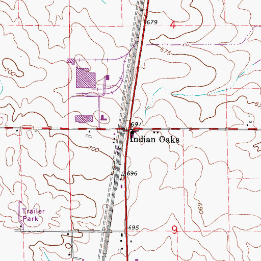 Topographic Map of Indian Oaks, IL