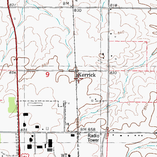 Topographic Map of Kerrick, IL