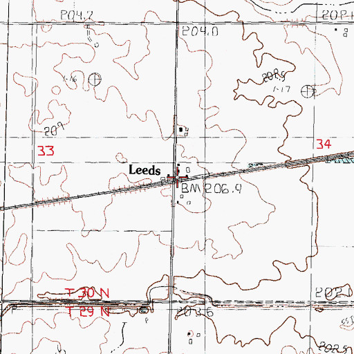 Topographic Map of Leeds, IL