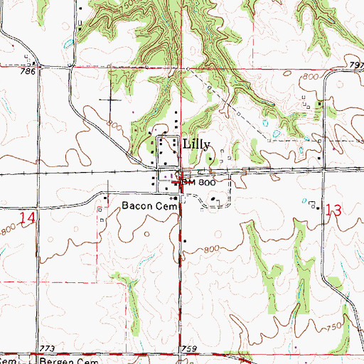 Topographic Map of Lilly, IL