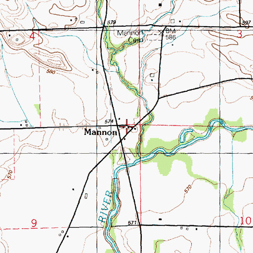 Topographic Map of Mannon, IL