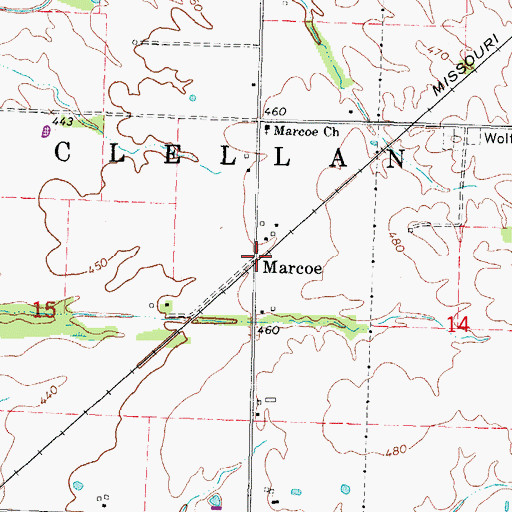Topographic Map of Marcoe, IL