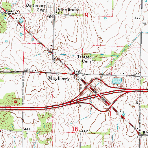 Topographic Map of Mayberry, IL