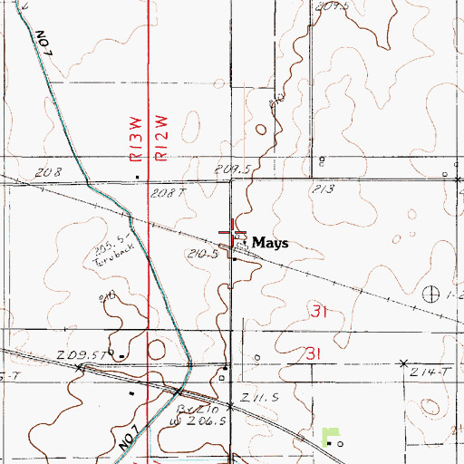Topographic Map of Mays, IL