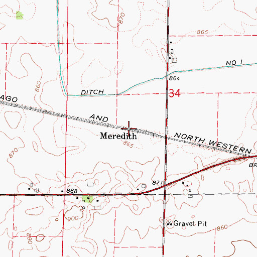 Topographic Map of Meredith, IL