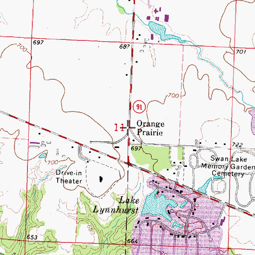 Topographic Map of Orange Prairie, IL