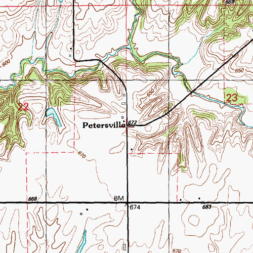 Topographic Map of Petersville, IL