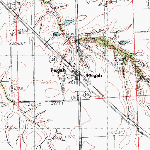 Topographic Map of Pisgah, IL