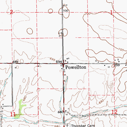 Topographic Map of Powellton, IL