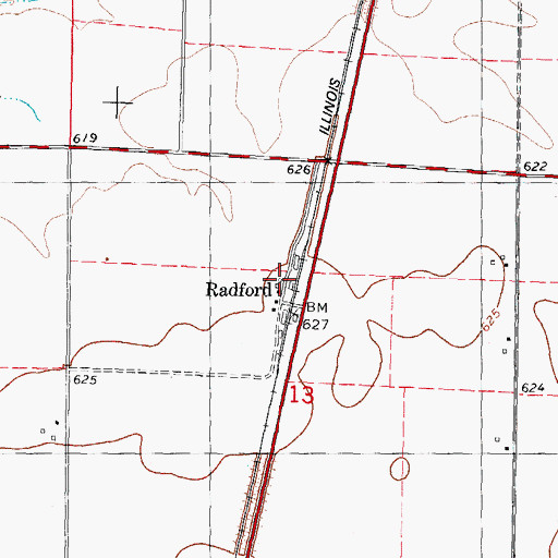 Topographic Map of Radford, IL