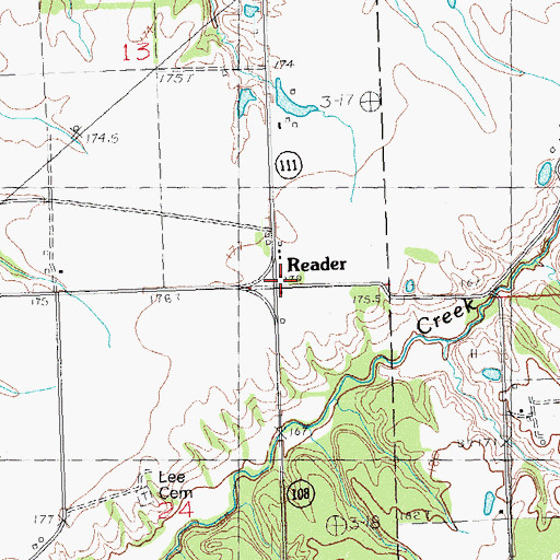 Topographic Map of Reader, IL