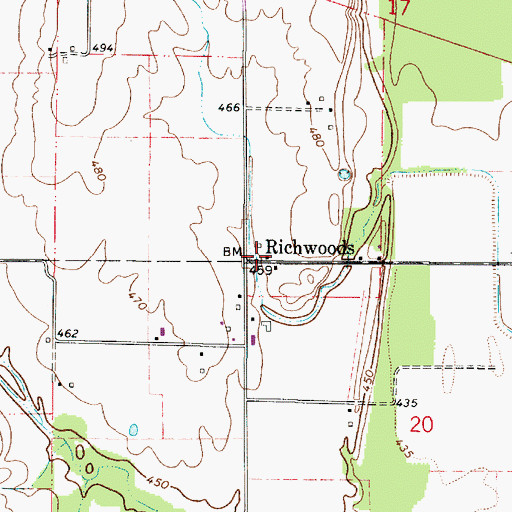 Topographic Map of Richwoods, IL
