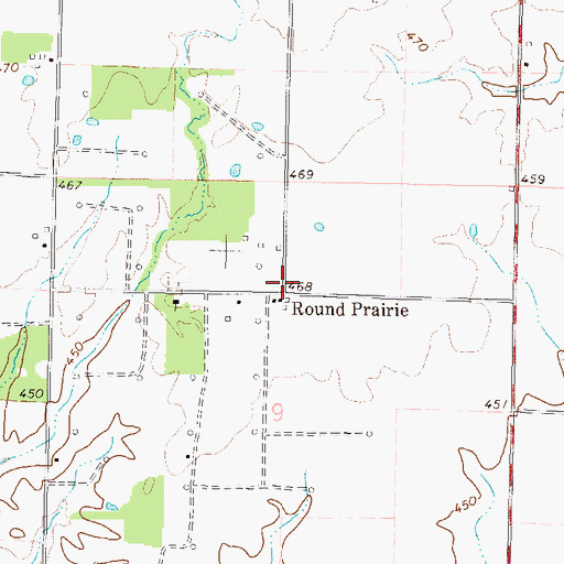 Topographic Map of Round Prairie, IL