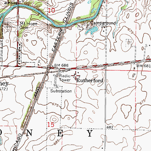 Topographic Map of Rutherford, IL