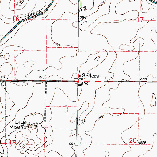 Topographic Map of Sellers, IL